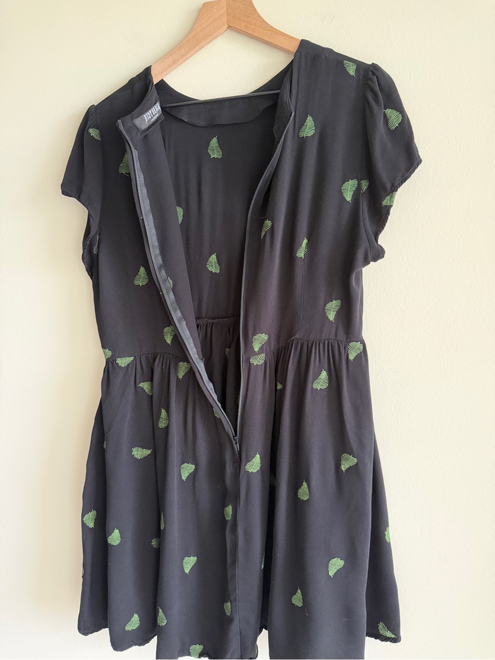 Disturbia Osmunda Fern Embroidered Mini Skater Dress US 10 Black Green Goth - Picture 6 of 15